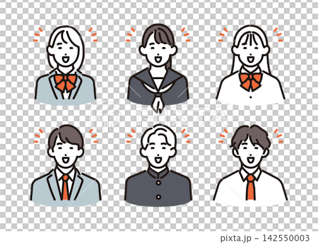 簡筆畫:一群身穿制服、微笑的男女學生(向量圖) 簡筆畫:一群身穿制服、微笑的男女學生(向量圖) 142550003