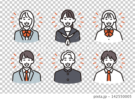 Simple illustration: A set of smiling male and female students in uniforms (vector illustration) Simple illustration: A set of smiling male and female students in uniforms (vector illustration) 142550005