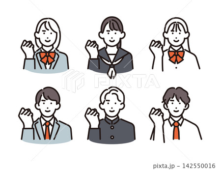 シンプル イラスト 気合いを入れる男女の学生6人セット ベクターイラスト シンプル イラスト 気合いを入れる男女の学生6人セット ベクターイラスト 142550016