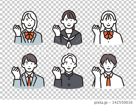 シンプル イラスト 気合いを入れる男女の学生6人セット ベクターイラスト シンプル イラスト 気合いを入れる男女の学生6人セット ベクターイラスト 142550016