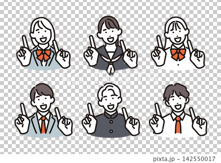 一組簡單的插圖,描繪了6名面帶微笑的男女學生在推薦某物(向量圖)。 一組簡單的插圖,描繪了6名面帶微笑的男女學生在推薦某物(向量圖)。 142550017