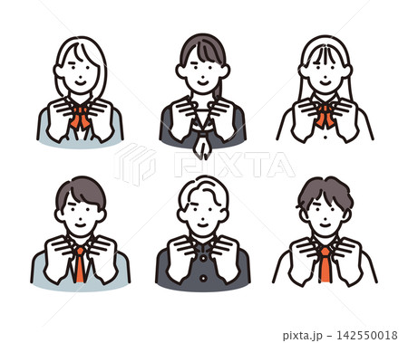 シンプル イラスト やる気を出して頑張る男女の学生6人セット ベクターイラスト シンプル イラスト やる気を出して頑張る男女の学生6人セット ベクターイラスト 142550018