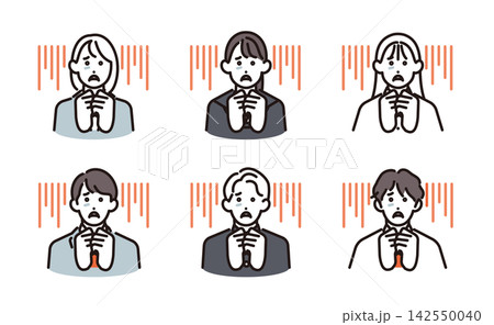 シンプル イラスト 結果を恐れて不安で震える男女の学生6人セット ベクターイラスト シンプル イラスト 結果を恐れて不安で震える男女の学生6人セット ベクターイラスト 142550040