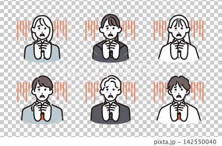 シンプル イラスト 結果を恐れて不安で震える男女の学生6人セット ベクターイラスト シンプル イラスト 結果を恐れて不安で震える男女の学生6人セット ベクターイラスト 142550040