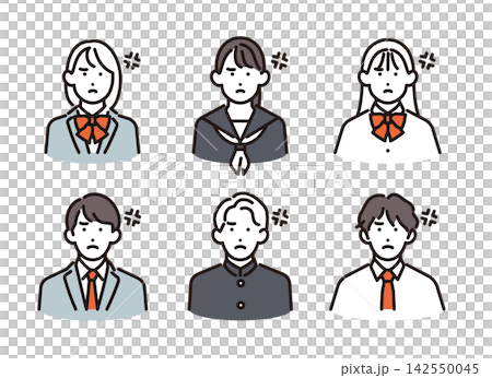 Simple illustration: Set of 6 angry-looking male and female students (vector illustration) 142550045