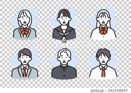 シンプル イラスト ショックを受けて青ざめる男女の学生6人セット ベクターイラスト シンプル イラスト ショックを受けて青ざめる男女の学生6人セット ベクターイラスト 142550047