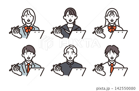 シンプル イラスト チェック表やアンケートに記入する学生6人のベクターイラストセット シンプル イラスト チェック表やアンケートに記入する学生6人のベクターイラストセット 142550080