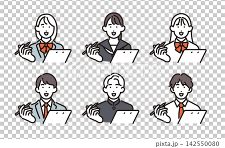 シンプル イラスト チェック表やアンケートに記入する学生6人のベクターイラストセット シンプル イラスト チェック表やアンケートに記入する学生6人のベクターイラストセット 142550080