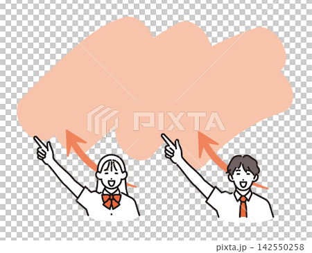 シンプル イラスト 成績アップや未来を指差す夏服の男女の学生とコピースペースのベクターイラスト シンプル イラスト 成績アップや未来を指差す夏服の男女の学生とコピースペースのベクターイラスト 142550258