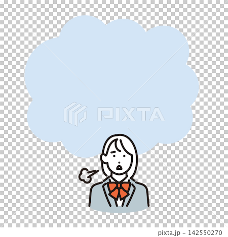 シンプル　イラスト　ため息をついて落ち込む制服姿の女子学生 ベクターイラスト 142550270