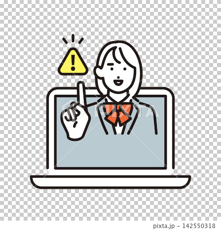 シンプル イラスト ノートパソコンから注意事項や警告を伝える女子学生のベクターイラスト シンプル イラスト ノートパソコンから注意事項や警告を伝える女子学生のベクターイラスト 142550318
