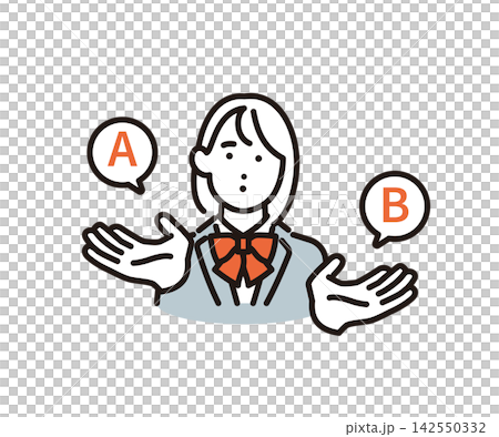 Simple vector illustration of a female student comparing and considering options A and B. 142550332