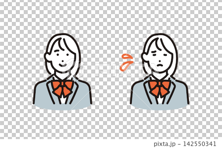 Simple illustration set of female students with smiling, worried, and tired expressions (vector illustration) Simple illustration set of female students with smiling, worried, and tired expressions (vector illustration) 142550341