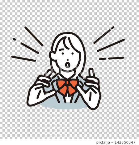 Simple vector illustration of a female student giving a speech or presentation with gestures. Simple vector illustration of a female student giving a speech or presentation with gestures. 142550347