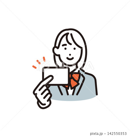 シンプル　イラスト　カードを提示して本人確認をする女子学生のベクターイラスト 142550353
