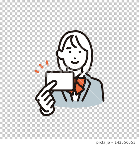 Simple illustration: Vector illustration of a female student presenting a card for identity verification. Simple illustration: Vector illustration of a female student presenting a card for identity verification. 142550353