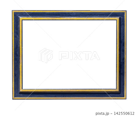 Ornate blue and gold empty picture frame border 142550612