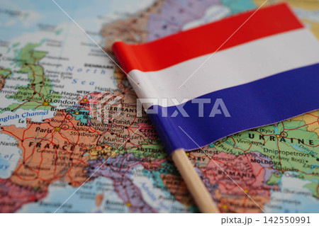 Bangkok, Thailand December 10, 2023 Netherland map in world map paper. 142550991