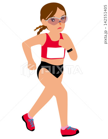 スポーツ大会の競技に挑む女子選手のイラスト・競歩のレース中の選手 スポーツ大会の競技に挑む女子選手のイラスト・競歩のレース中の選手 142551405