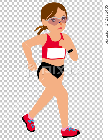 スポーツ大会の競技に挑む女子選手のイラスト・競歩のレース中の選手 スポーツ大会の競技に挑む女子選手のイラスト・競歩のレース中の選手 142551405