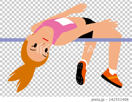 Illustration of female athletes competing in a sports competition - Athlete in the high jump competition Illustration of female athletes competing in a sports competition - Athlete in the high jump competition 142551406
