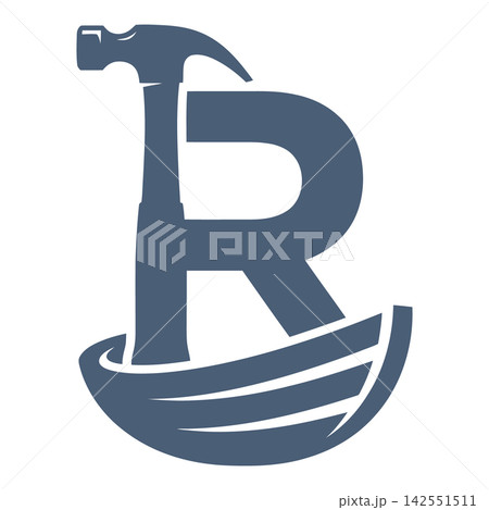 Logo with hammer and letter R in boat 142551511