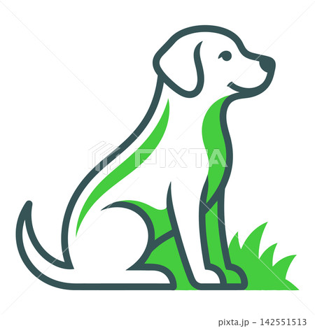 Sitting white dog with green grass and black outline Sitting white dog with green grass and black outline 142551513