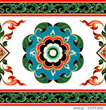 Traditional Thai Pra Jam Yam Floral Mandala Banner & Border Traditional Thai Pra Jam Yam Floral Mandala Banner & Border 142551694