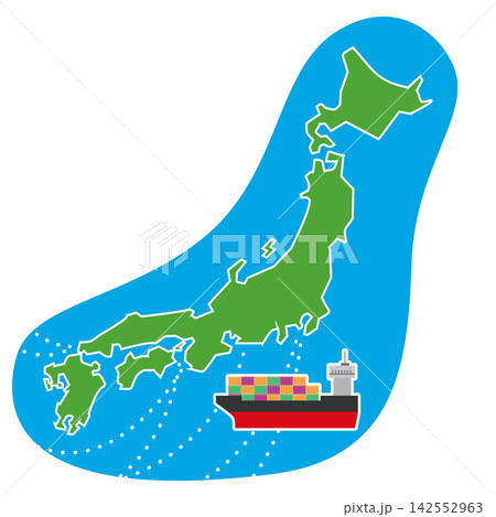 日本列島とタンカー船 142552963