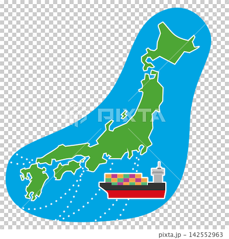 日本列島とタンカー船 142552963