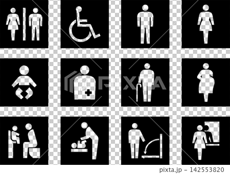 Toilet pictogram set (white outline version) Toilet pictogram set (white outline version) 142553820