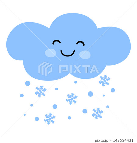 Smiling clouds and snowflakes falling snow 142554431