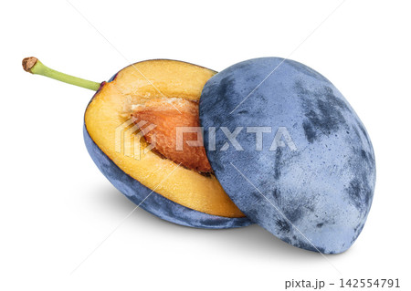fresh blue plum half isolated on white background fresh blue plum half isolated on white background 142554791