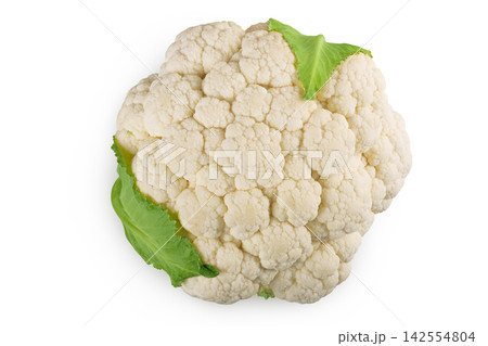 Fresh cauliflower isolated on white background. Top view. Flat lay Fresh cauliflower isolated on white background. Top view. Flat lay 142554804