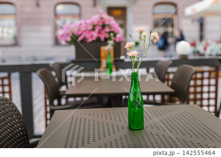 Green Bottle Flower Vase on Warsaw Cafe Terrace Green Bottle Flower Vase on Warsaw Cafe Terrace 142555464