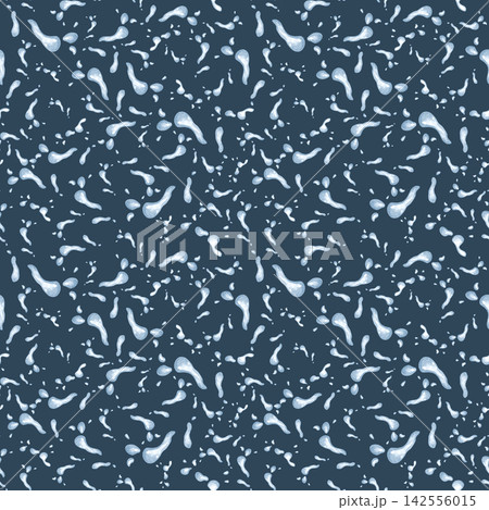Freshness repeat background with water splash on dark blue. Watercolor blue drops hand painted. Abstract liquid splashes seamless pattern for design wallpaper, textile, stationery or wrapping paper. 142556015