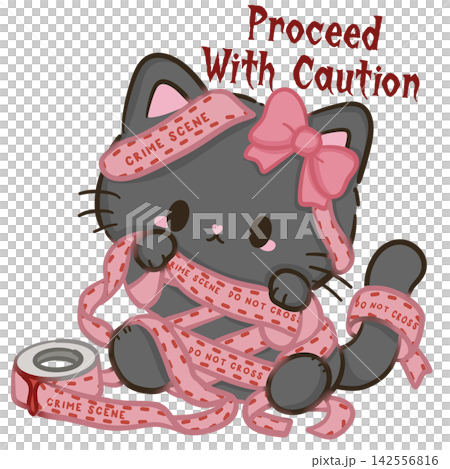 Cute Chibi Black Cat With Pink Bow Tangled In Pink Crime Scene Tape Proceed With Caution Cute Slasher Horror Halloween Kawaii Character Illustration Cute Chibi Black Cat With Pink Bow Tangled In Pink Crime Scene Tape Proceed With Caution Cute Slasher Horror Halloween Kawaii Character Illustration 142556816