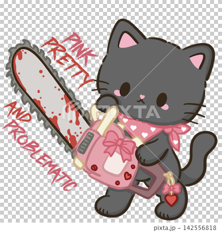 Cute Chibi Black Cat Holding Pink Bloody Chainsaw Pink Pretty And Problematic Final Girl Slasher Horror Halloween Kawaii Character Illustration Cute Chibi Black Cat Holding Pink Bloody Chainsaw Pink Pretty And Problematic Final Girl Slasher Horror Halloween Kawaii Character Illustration 142556818