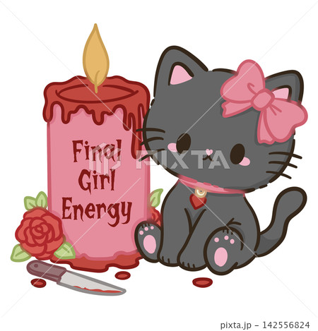 Cute Chibi Black Cat Beside Final Girl Energy Candle With Bloody Knife Pink Horror Slasher Halloween Kawaii Character Illustration Cute Chibi Black Cat Beside Final Girl Energy Candle With Bloody Knife Pink Horror Slasher Halloween Kawaii Character Illustration 142556824