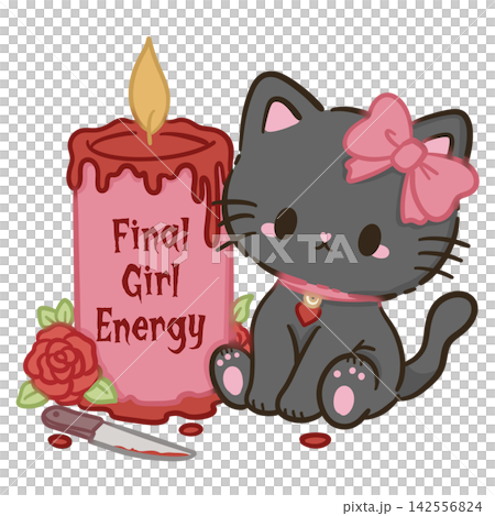 Cute Chibi Black Cat Beside Final Girl Energy Candle With Bloody Knife Pink Horror Slasher Halloween Kawaii Character Illustration Cute Chibi Black Cat Beside Final Girl Energy Candle With Bloody Knife Pink Horror Slasher Halloween Kawaii Character Illustration 142556824