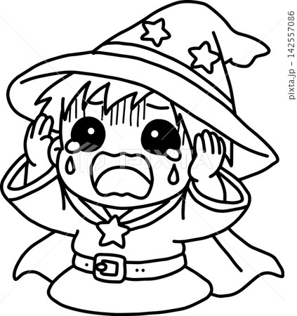 怖くて泣いているかわいい魔法使いの男の子 怖くて泣いているかわいい魔法使いの男の子 142557086