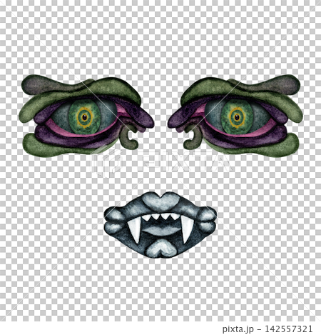 Blue Vampire Mouth with Green Fantasy Monster Eyes Blue Vampire Mouth with Green Fantasy Monster Eyes 142557321