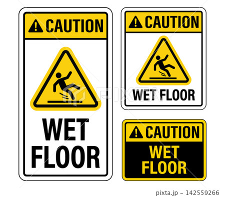 Set of caution wet floor signs isolated on white background Set of caution wet floor signs isolated on white background 142559266