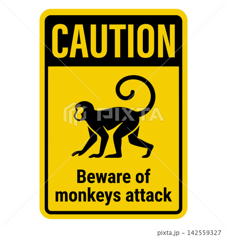 Caution beware of monkeys attack warning sign isolated on white background 142559327