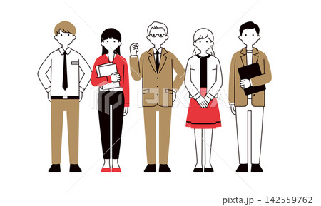 オフィスで働く複数の男女の会社員・経営者・上司・部下のシンプルな全身ベクターイラスト素材セット オフィスで働く複数の男女の会社員・経営者・上司・部下のシンプルな全身ベクターイラスト素材セット 142559762
