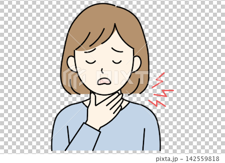 A woman winces in pain from a sore throat. A woman winces in pain from a sore throat. 142559818