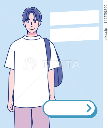 若い男性とカラフルでポップな背景 142559892