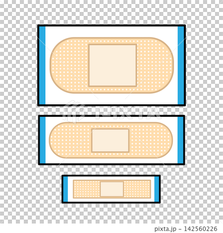 Band-aids (available in three sizes: large, medium, and small) Band-aids (available in three sizes: large, medium, and small) 142560226