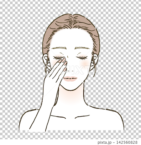 ビューティー　顔のケアをする女性のイラストレーション 142560828