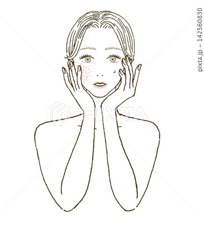 ビューティー　顔のケアをする女性のイラストレーション 142560830